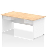 Impulse 1600mm Two-Tone Rectangular Desk with 2 attached Pedestals, White Panel End Leg, Maple