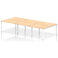 Impulse 6 Person Bench Desk, Back to Back, 6 x 1200mm (800mm Deep), White Frame, Maple