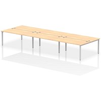 Impulse 6 Person Bench Desk, Back to Back, 6 x 1600mm (800mm Deep), Silver Frame, Maple