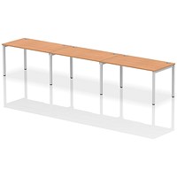 Impulse 3 Person Bench Desk, Side by Side, 3 x 1400mm (800mm Deep), Silver Frame, Oak