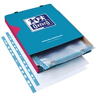 Oxford A4 Punched Pockets, Blue/Clear, Pack of 100