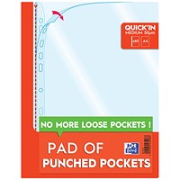Oxford A4 Punched Pockets Pad, 50 Micron, Top Opening, Pack of 60