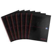 Black n' Red Glossy Black Wirebound Notebook, A4, Ruled & Perforated, 140 Pages, Pack of 5 - Get 2 Extra Books Free