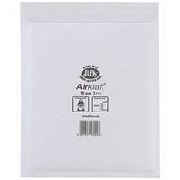 Jiffy Airkraft No.2 Bubble Lined Postal Bags, 205x245mm, Peel & Seal, White, Pack of 100
