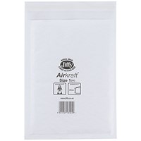 Jiffy Airkraft No.1 Bubble Lined Postal Bags, 170x245mm, Peel & Seal, White, Pack of 10