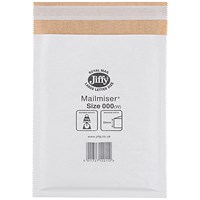 Jiffy Mailmiser No.000 Bubble Lined Envelopes, 90x145mm, White, Pack of 150
