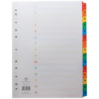 Concord Reinforced Board Index Dividers, 1-15, Multicolour Tabs, A4, White