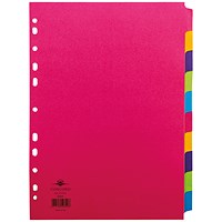 Concord Bright Subject Dividers, 10-Part, Blank Multicolour Tabs, A4, Multicolour