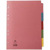 Concord Subject Dividers, 5-Part, Multicolour Tabs, A4, Multicolour, Pack of 5