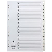 Concord Reinforced Board Index Dividers, 1-15, Clear Tabs, A4, White