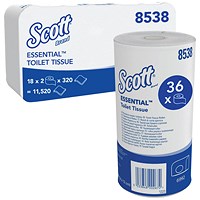 Scott Performance Toilet Tissue, White, 2-Ply, 320 Sheets per Roll, Pack of 36