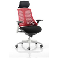 Flex Task Operator Chair With Headrest, Black Seat, Red Back, White Frame