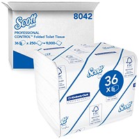 Scott Toilet Tissue Bulk Pack, 2 ply, 250 sheets per sleeve, Pack of 36
