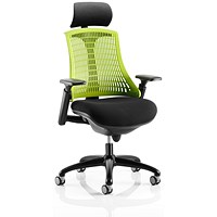 Flex Task Operator Chair With Headrest, Black Seat, Green Back, Black Frame