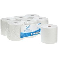 Scott Control 1-Ply Hand Towel Roll, 300m, White, Pack of 6