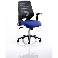 Relay Task Operator Chair, Black Mesh Back, Stevia Blue, With Folding Arms