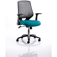Relay Task Operator Chair, Silver Mesh Back, Maringa Teal, With Folding Arms