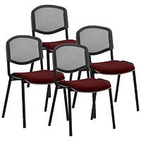 ISO Black Frame Mesh Back Stacking Chair, Ginseng Chilli Fabric Seat, Pack of 4