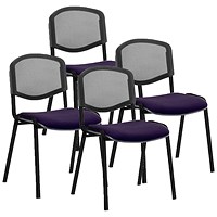 ISO Black Frame Mesh Back Stacking Chair, Tansy Purple Fabric Seat, Pack of 4