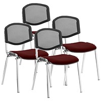 ISO Chrome Frame Mesh Back Stacking Chair, Ginseng Chilli Fabric Seat, Pack of 4