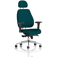 Chiro Plus Posture Chair with Headrest, Maringa Teal, With Height Adjustable Arms