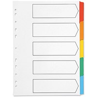 Q-Connect Reinforced Board Subject Dividers, 5-Part, Blank Multicolour Tabs, A4, White