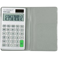 Q-Connect Pocket Calculator, 12 Digit, Solar and Battery Power, Silver