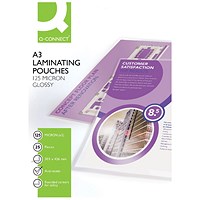 Q-Connect A3 Laminating Pouches, 250 Microns, Glossy, Pack of 25