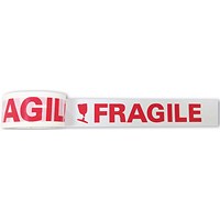Q-Connect Printed Fragile Tape, Self Adhesive, Polypropylene, 48mmx66m, Pack of 6