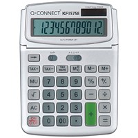 Q-Connect Large Table Top Calculator, 12 Digit, Solar and Battery Power, Grey