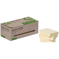 Q-Connect Recycled Notes, 38 x 51mm, Yellow, Pack of 12 x 100 Notes