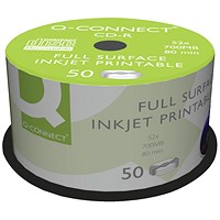 Q-Connect CD-R Inkjet-Printable Writable Blank CDs, Spindle, 700mb/80min Capacity, Pack of 50