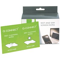 Q-Connect Wet and Dry Screen Wipes, Pack of 20
