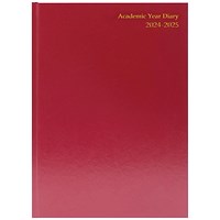 Q-Connect 2024-25 Academic Diary, Week To View, A4, Burgundy