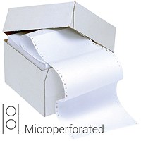 Q-Connect Computer Listing Paper, 1-Part, 11 inch x 241mm, Microperforated, Plain, White, Box (2000 Sheets)