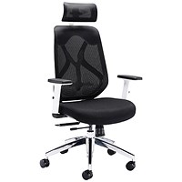 First Stealth Operator Chair with Headrest and Adjustable Arms, Black/White