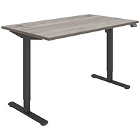 Astin Economy Sit-Stand Desk, Black Leg, 1400mm, Grey Oak Top