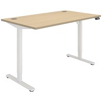 Astin Economy Sit-Stand Desk, White Leg, 1400mm, Oak Top
