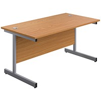 First Rectangular Desk, 1400mm Wide, Silver Cantilever Legs, Oak