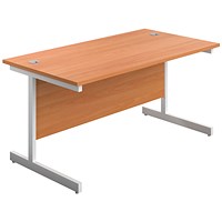 First Rectangular Desk, 1400mm Wide, White Cantilever Legs, Beech