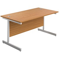 First Rectangular Desk, 1600mm Wide, White Cantilever Legs, Oak