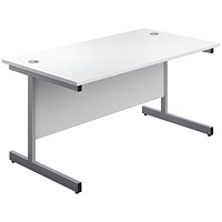 First Rectangular Desk, 1800mm Wide, Silver Cantilever Legs, White