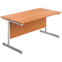 First Rectangular Desk, 1800mm Wide, White Cantilever Legs, Beech