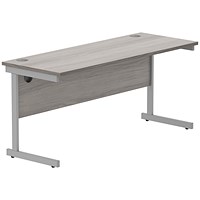 Astin 1600mm Slim Rectangular Desk, Silver Cantilever Legs, Grey Oak