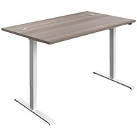 First Sit-Stand Desk, White Leg, 1200mm, Grey Oak Top