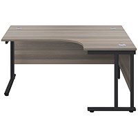 Jemini 1800mm Corner Desk, Right Hand, Black Double Upright Cantilever Legs, Grey Oak