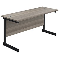 Jemini 1200mm Slim Rectangular Desk, Black Single Upright Cantilever Legs, Grey Oak