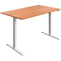 First Sit-Stand Desk, White Leg, 1400mm, Beech Top