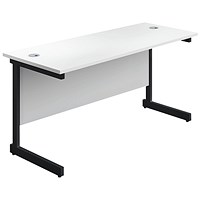 Jemini 1200mm Slim Rectangular Desk, Black Single Upright Cantilever Legs, White