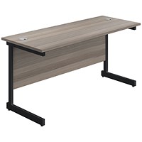Jemini 1400mm Slim Rectangular Desk, Black Single Upright Cantilever Legs, Grey Oak